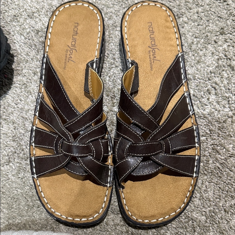 Naturalizer Dark Brown Woven Slip-On Sandals